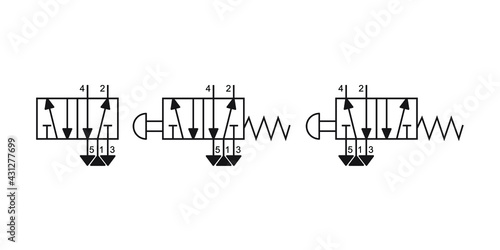 Vector illustration symbol directional pneumatic control valves sets 5-3 way  © Werachat