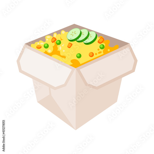 Take away fried rice inside a box illustration vector, Rice box illustration isolated on white