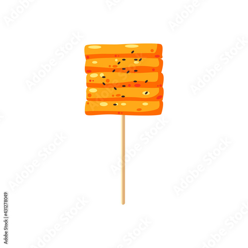 Delicious tteokbokki skewers illustration, Korean rice cake skewers vector illustration isolated on white