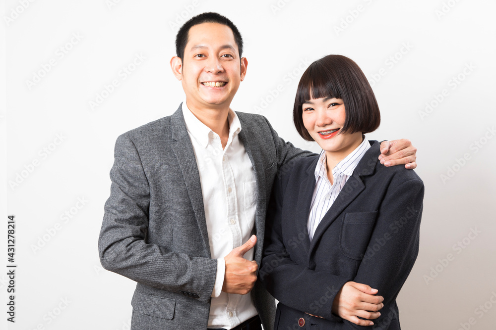 Asians executive businessman and adviser businesswoman standing on white background. Asians executive businessman and adviser businesswoman standing on white background.