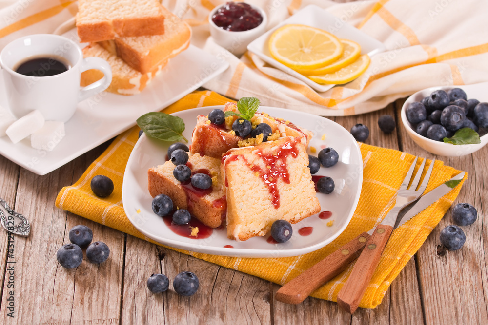 Lemon cake with blueberries and mint. Lemon cake with blueberries and mint.