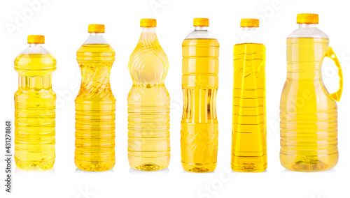Set of Bottles of sunflower oil isolated on white background