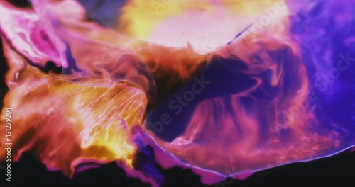 Macro Textures with Vibrant Neon Color Palette. Abstract Background Made with Oil Mixed with Gold Yellow and Purple Dye, Ink, and Paint.