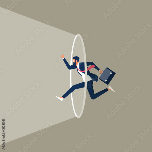 Leaving your comfort zone to success vector concept, Businessmen jumping out of the comfort zone, represents conquering adversity