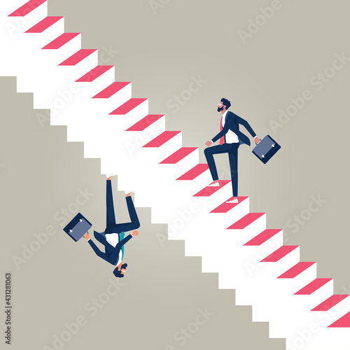 Symbol of career opportunity vector concept, Conceptual illustration of businessmen on steps representing success and failure of business