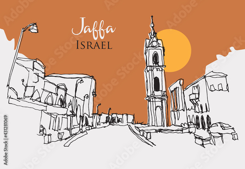 Drawing sketch illustration of Jaffa, Israel photo