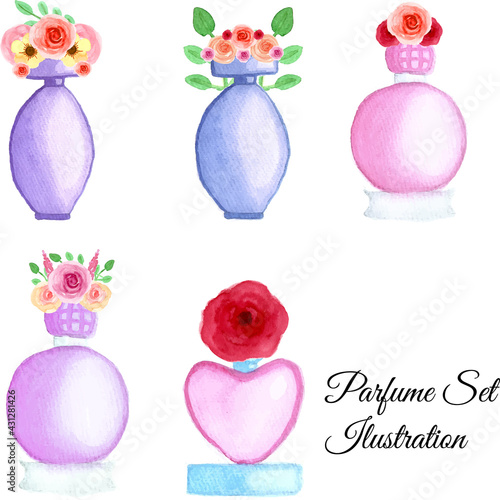 parfume set watercolor with flowers