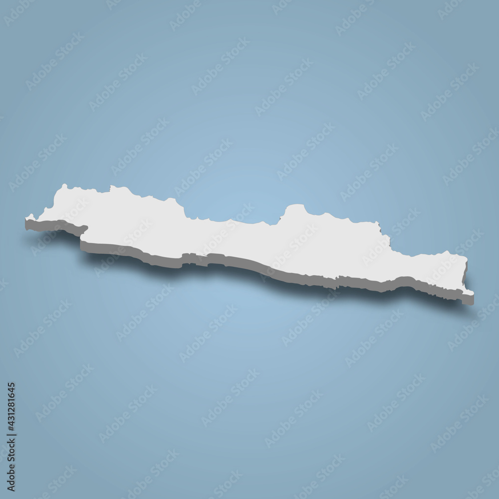 3d isometric map of Java is an island in Indonesia