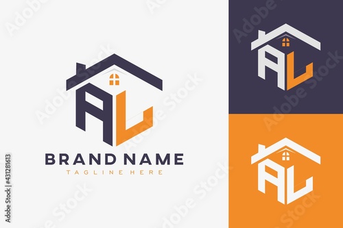 hexagon AL house monogram logo for real estate, property, construction business identity. box shaped home initiral with fav icons vector graphic template