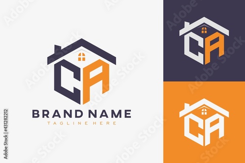 hexagon CA house monogram logo for real estate, property, construction business identity. box shaped home initiral with fav icons vector graphic template
