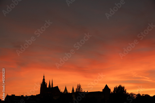 Silhouette of Prague Castle at sunset