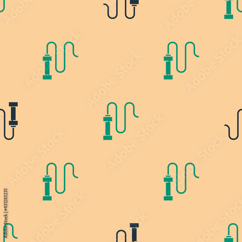 Green and black Braided leather whip icon isolated seamless pattern on beige background. Vector