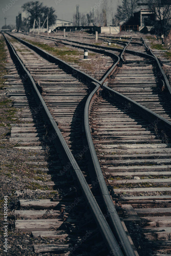 Railway junction. Heavy industry concept . Dark tone Railway junction. Heavy industry concept . Dark tone