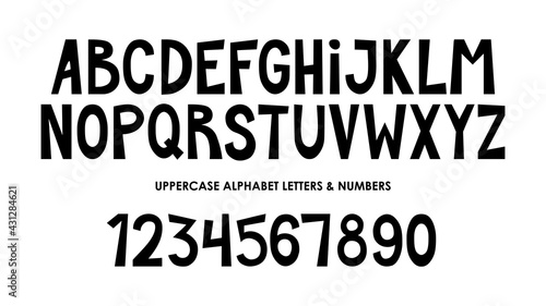 Bold pen font vector, handdrawn uppercase alphabet letters and numbers