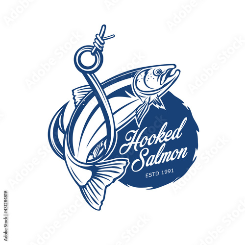 Salmon and hook fishing vector illustration, perfect for t shirt design and fishing team club logo