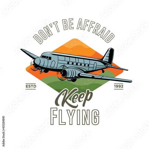 Vintage Plane vector illustration design, perfect for t shirt design and flight school logo design