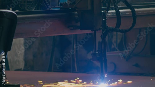 Wallpaper Mural new technologies, laser cutting of metal, or plasma cutting, thick metal is cut on a machine with numerical control 4k 50 fps Torontodigital.ca