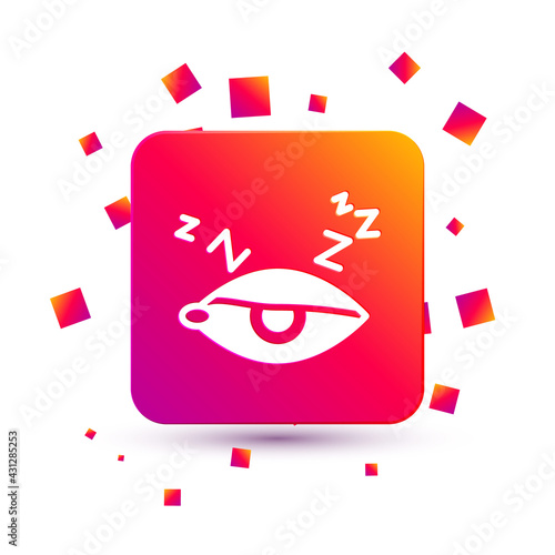 White Insomnia icon isolated on white background. Sleep disorder with capillaries and pupils. Fatigue and stress. Square color button. Vector