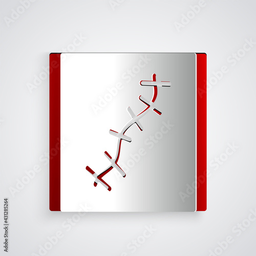 Paper cut Scar with suture icon isolated on grey background. Paper art style. Vector