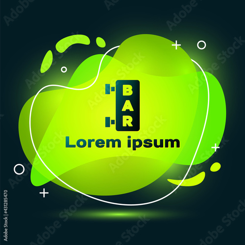 Black Street signboard with inscription Bar icon isolated on black background. Suitable for advertisements bar, cafe, restaurant. Abstract banner with liquid shapes. Vector