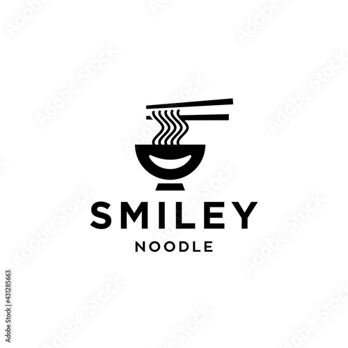 smile emoticon noodle with chopstick logo icon design for an asian restaurant business