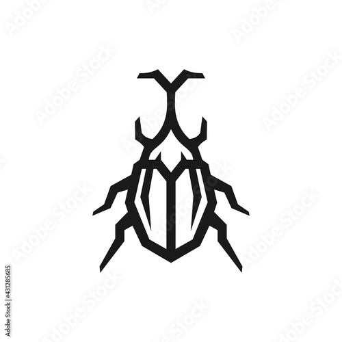 beetle logo Vector icon design, Illustration of Japanese male stag rhino beetle insect with horn