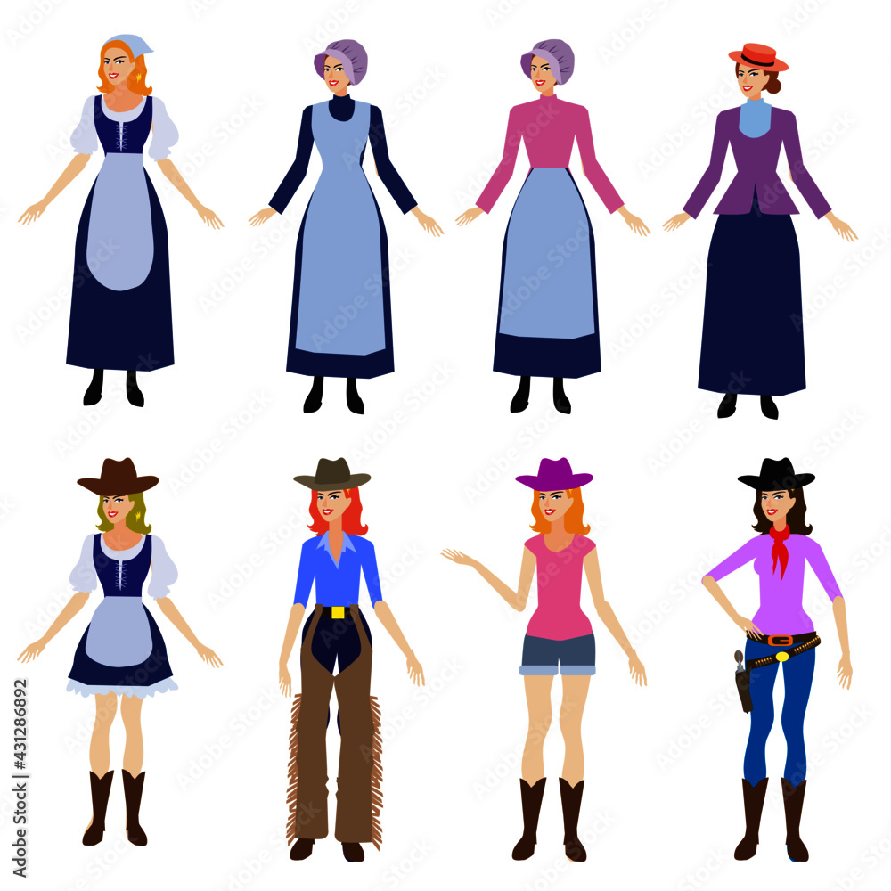 old style Cowboy woman and new style  beautiful cowgirl -Vector