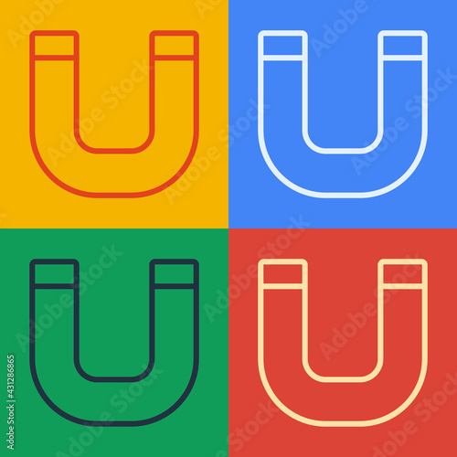 Pop art line Magnet icon isolated on color background. Horseshoe magnet, magnetism, magnetize, attraction. Vector