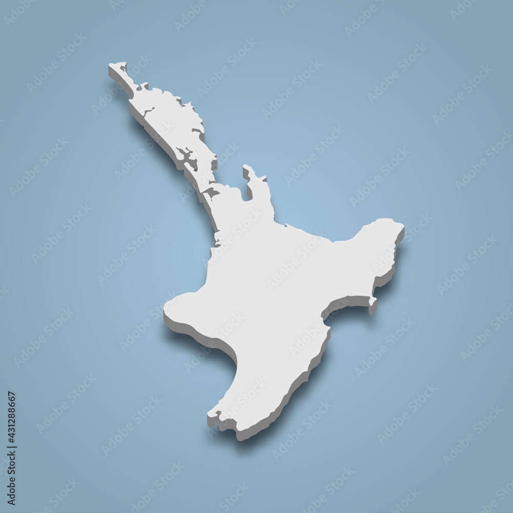 3d isometric map of North Island is an island in New Zealand Stock Vector  Adobe Stock
