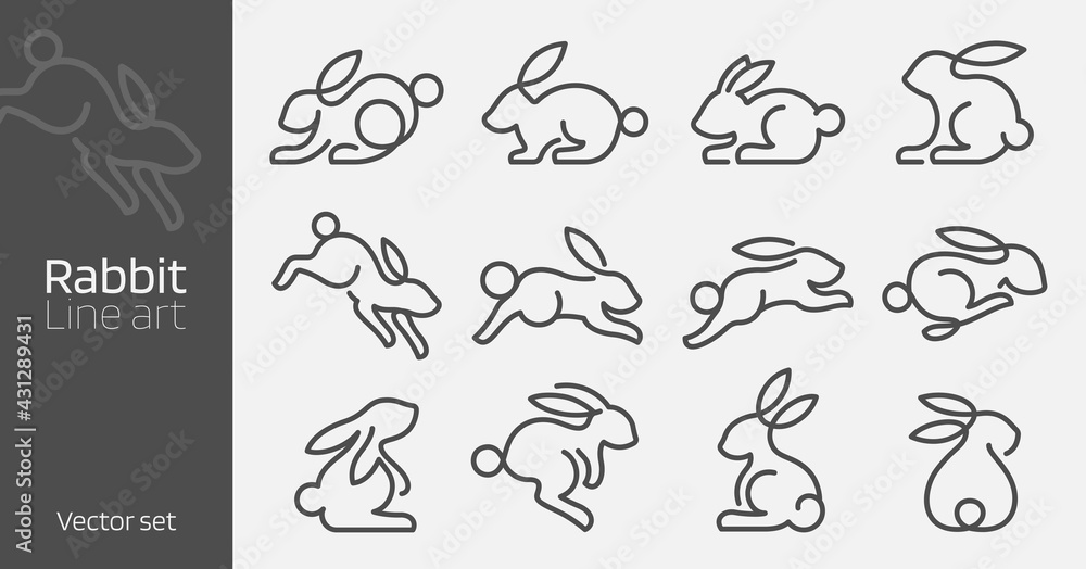 Rabbit continuous line art vector illustration. Mono linear design style Rabbit continuous line art vector illustration. Mono linear design style