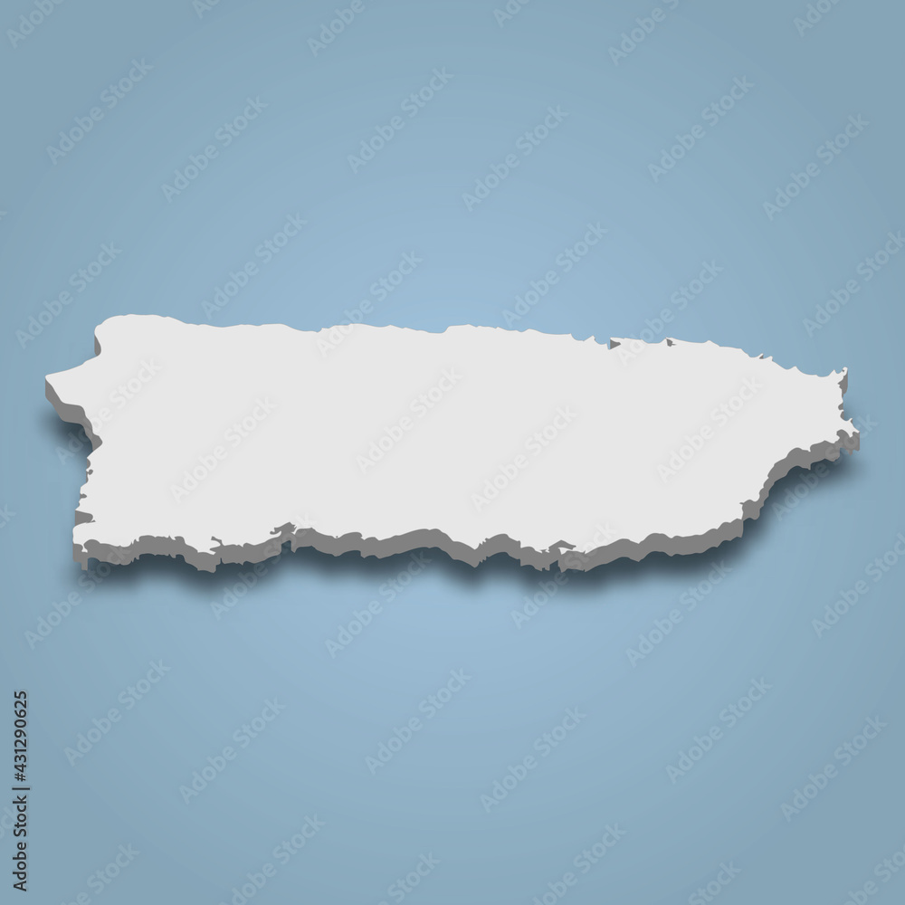 3d isometric map of Puerto Rico is an island in Caribbean