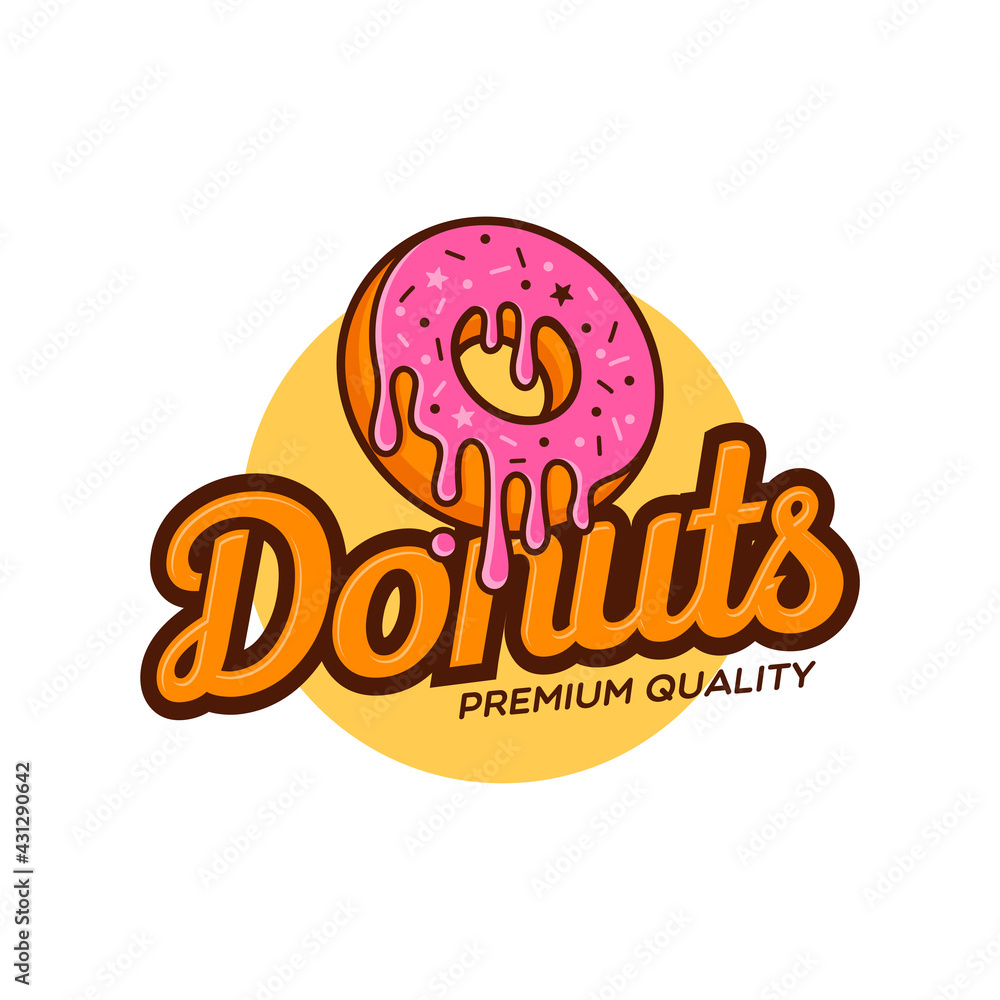 Donuts Logo Vector illustration. Design element for restaurant menu illustration or for logotype.
Donuts Logo Vector illustration. Design element for restaurant menu illustration or for logotype.