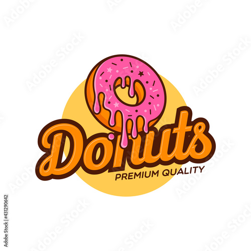 Donuts Logo Vector illustration. Design element for restaurant menu illustration or for logotype.
