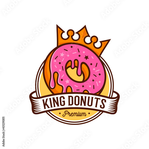 donut doughnut with king crown icon logo design in modern trendy cartoon line style clip art illustration
