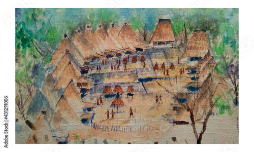Watercolor Painting on Tissue Paper Bena Village Flores  East Nusa Tenggara photo