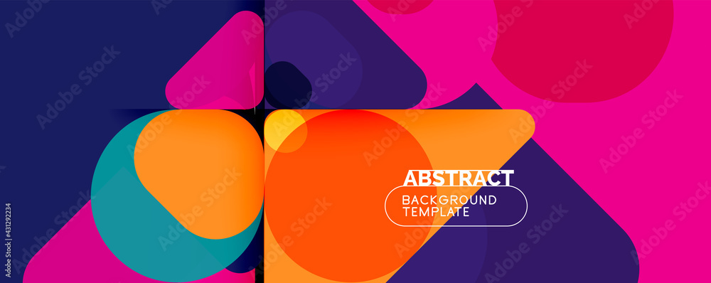 Flat geometric round shapes and dynamic lines, abstract background. Vector illustration for placards, brochures, posters and banners Flat geometric round shapes and dynamic lines, abstract background. Vector illustration for placards, brochures, posters and banners