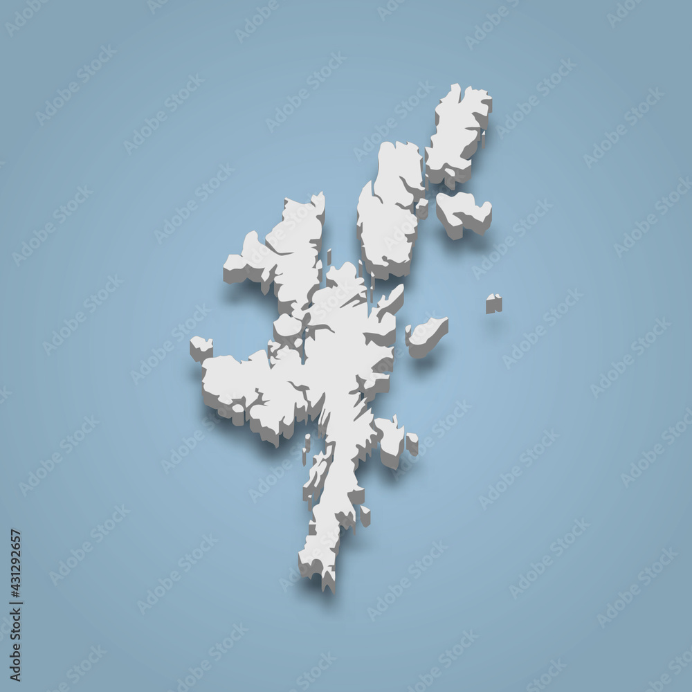 3d isometric map of Shetland Islands is an archipelago in Scotland