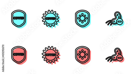 Set line Shield protecting from virus, , Corona covid-19 and Negative icon. Vector