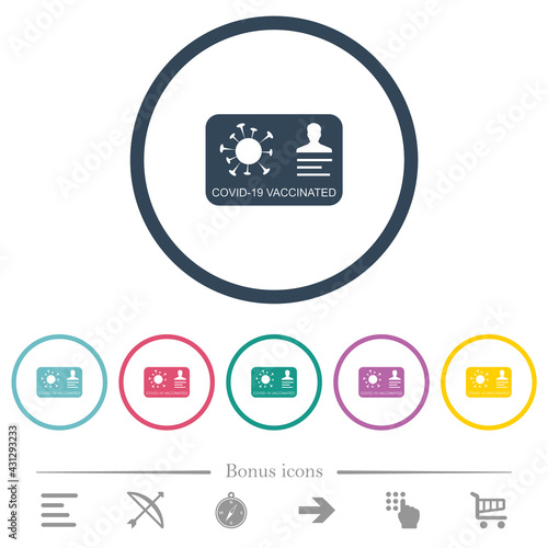 Covid 19 vaccinated flat color icons in round outlines