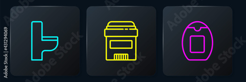 Set line Toilet bowl, Bottle of shampoo and Antiperspirant deodorant roll. Black square button. Vector