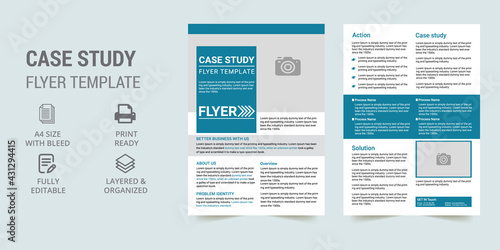Case Study Layout with Blue Accents. Case Study Booklet. Double Side Flyer Layout. Flyer Layout with Colorful Accents.