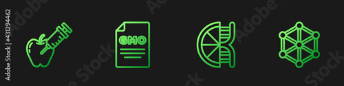 Set line Genetically modified orange, apple, GMO and . Gradient color icons. Vector