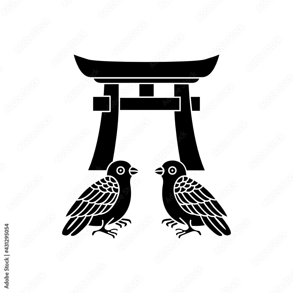 鳩紋 鳥居に向い鳩 鳥居に対い鳩 とりいにむかいばと Stock Vector Adobe Stock