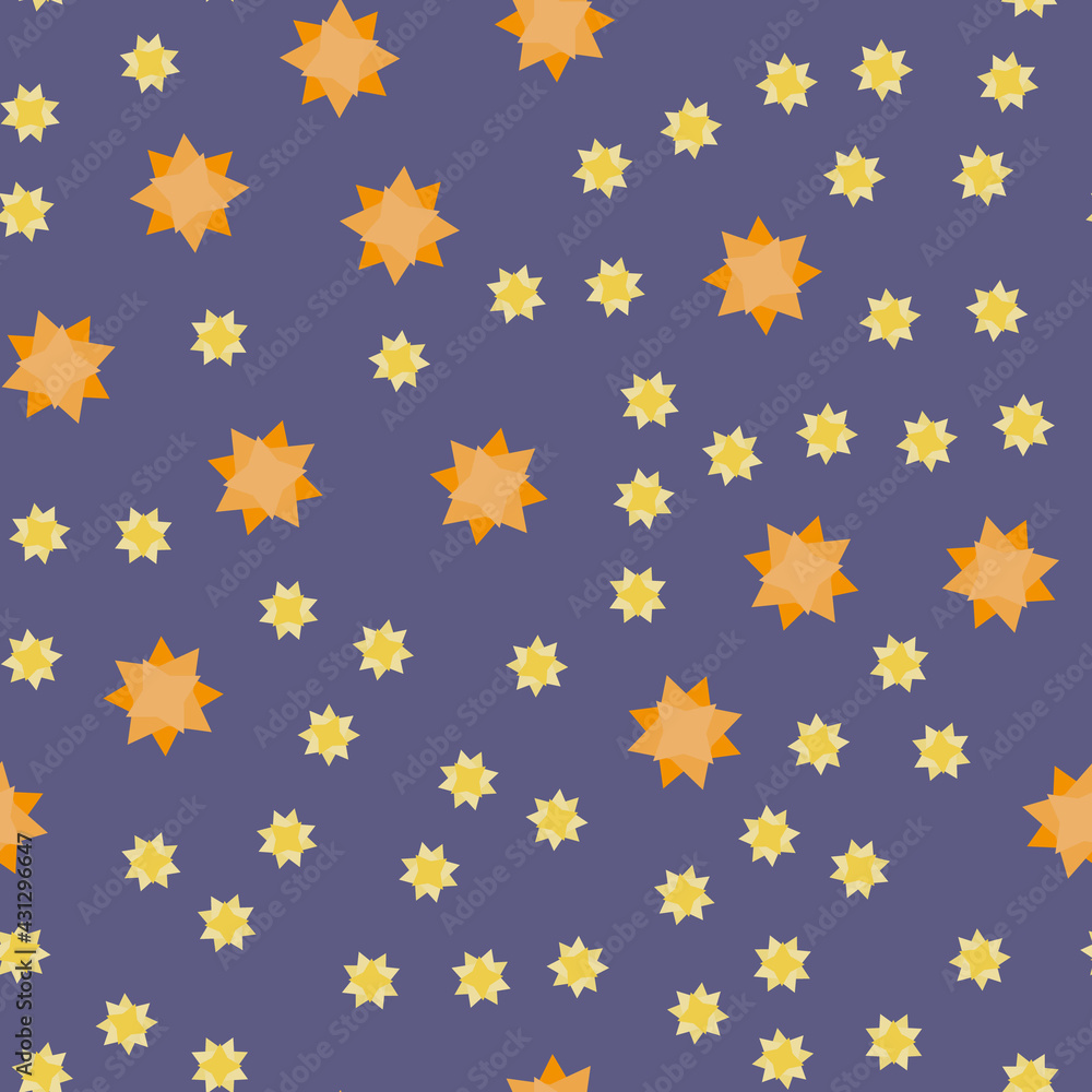 Star pattern. Seamless repeating blue background with different flashes in the sky, circus for baby, kid, child. For textiles, fabrics and printing. Packaging design, wrapping paper, wallpaper. Vector Star pattern. Seamless repeating blue background with different flashes in the sky, circus for baby, kid, child. For textiles, fabrics and printing. Packaging design, wrapping paper, wallpaper. Vector