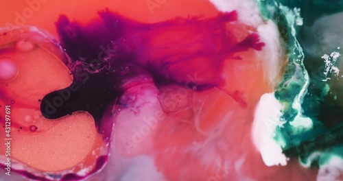 Macro Textures with Vibrant Neon Color Palette. Abstract Background Made with Oil Mixed with Red and Pink Dye, Ink, and Paint.