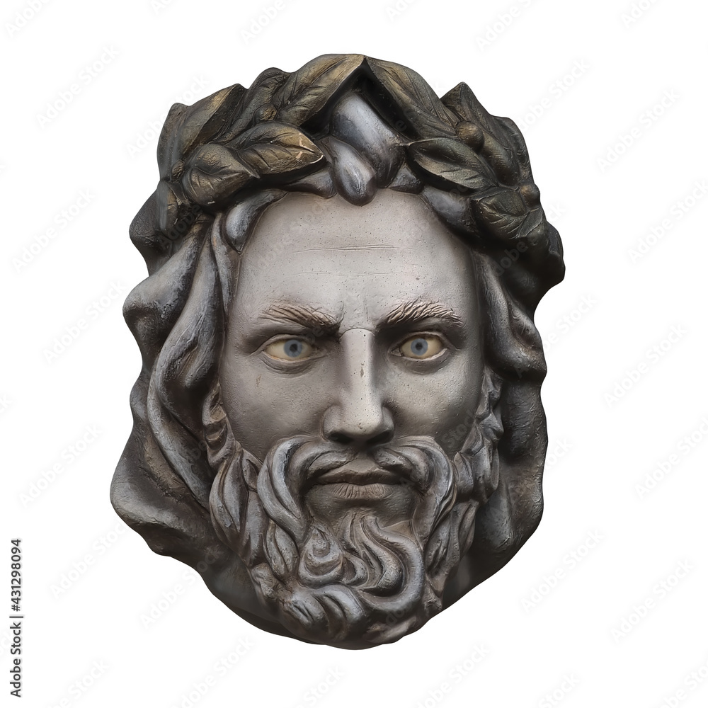Stone head of Zeus on an isolated background. 3d rendering