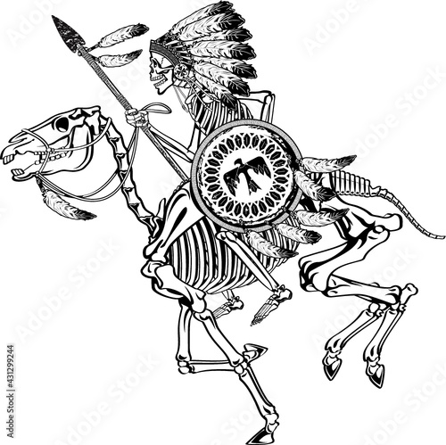 native american indian skeleton on skeleton horse