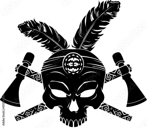 native american indian skull with crossing tomahawks