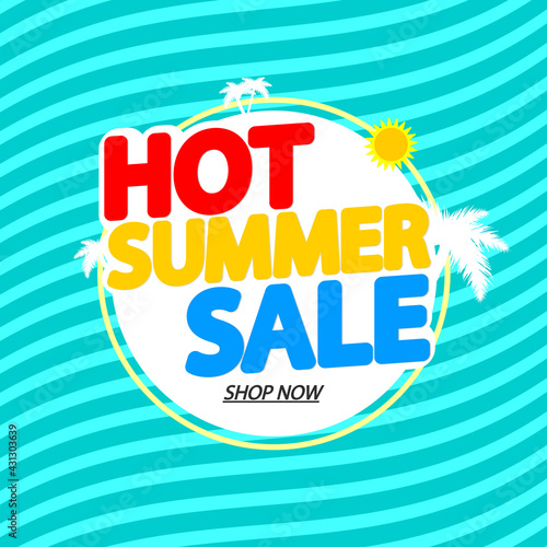 Hot Summer Sale, discount banner design template, retail tag, promotion poster, vector illustration