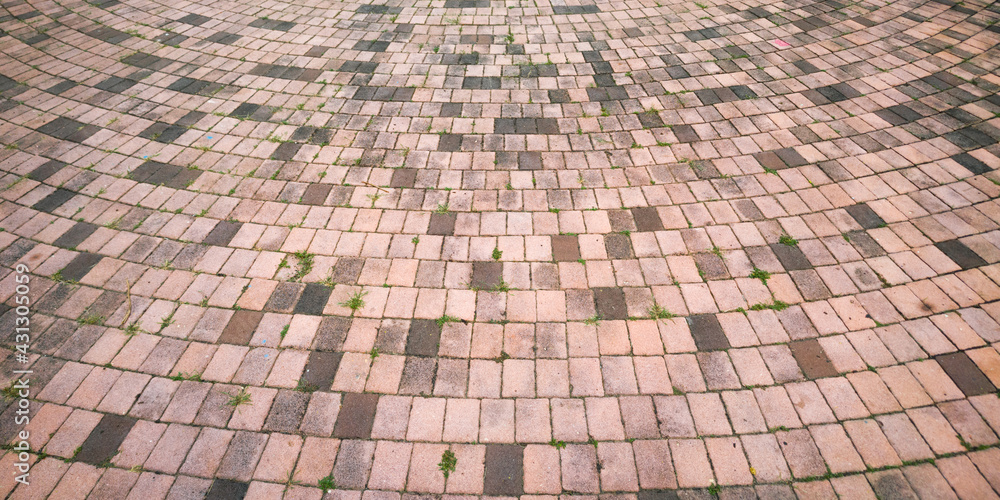 Fototapeta premium cement brick floor with circle curve form arrangement